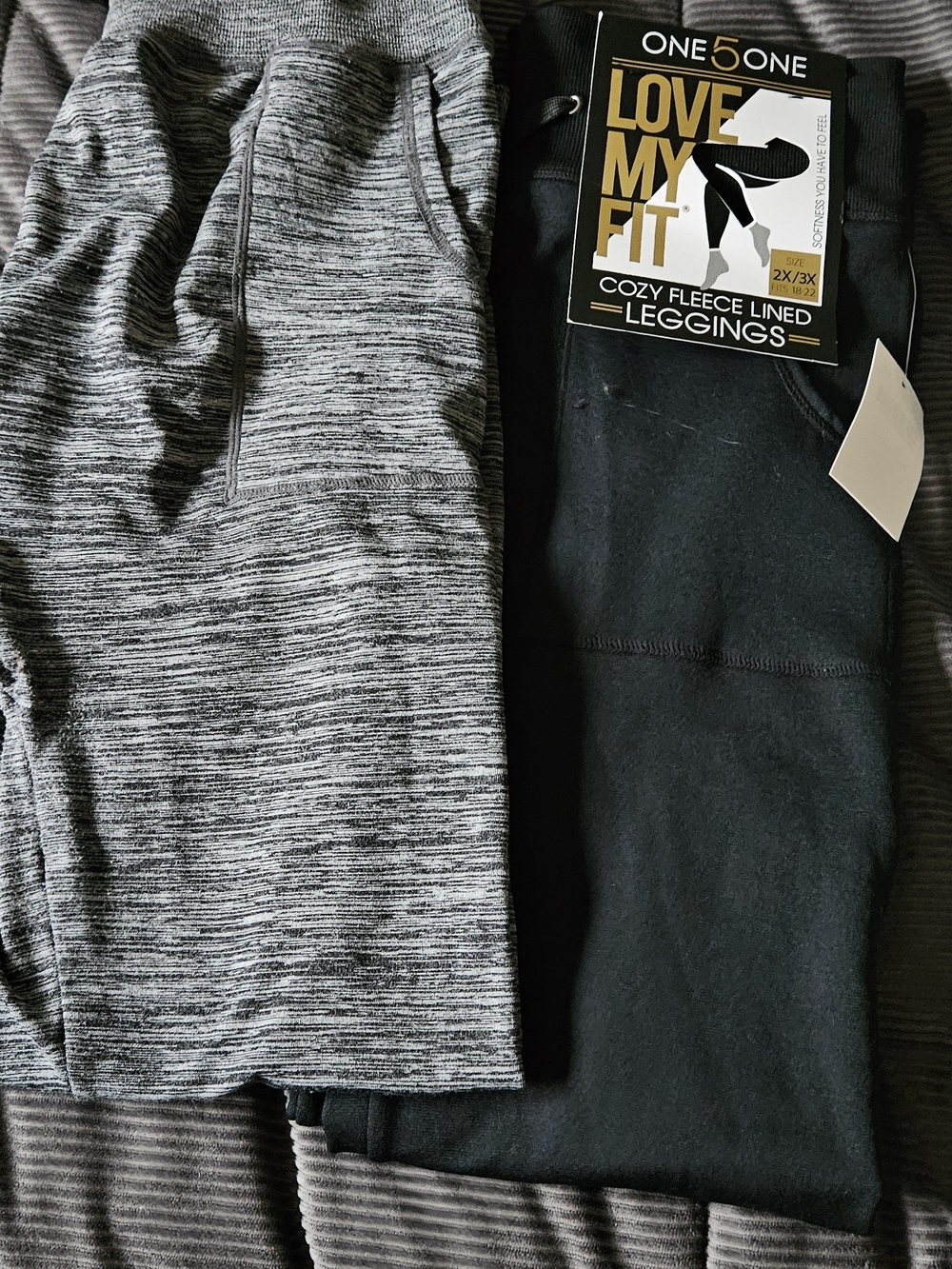 One 5 One Love My Fit Cozy Fleece-Lined Leggings Black & Heather. Sell As 2 Pack